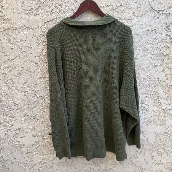 Aerie CozyUp Waffle Knit Polo Sweater Olive Green Size XL - Picture 4 of 7